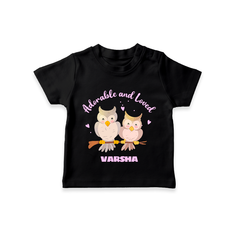 Adorable And Loved - Valentine's Day Themed Customized T-Shirt For Kids With Name - BLACK - 0-5 Months Old (Chest 17")