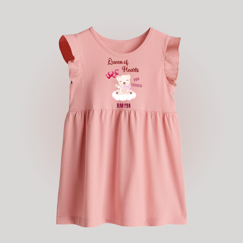 Queen Hearts Mini Version - Valentine's Day Themed Customized Baby Frock For Babies With Name - BABY PINK - 0 - 3 Months Old (Chest 17")