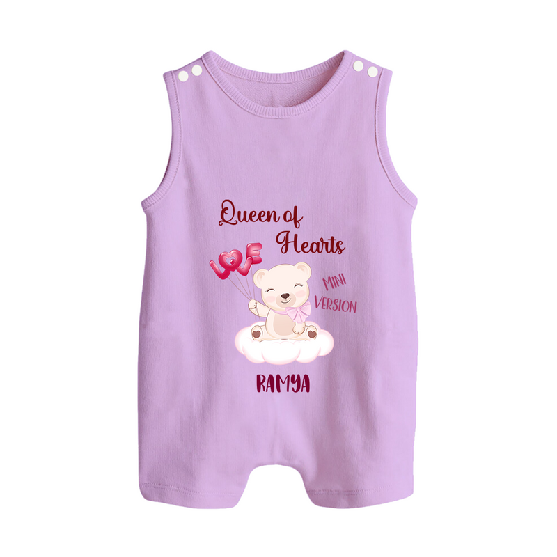 Queen Hearts Mini Version - Valentine's Day Themed Customized Romper Suit For Babies With Name - LILAC - 0 - 5 Months Old (Chest 18")