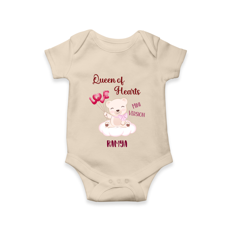 Queen Hearts Mini Version - Valentine's Day Themed Customized Romper For Babies With Name - IVORY - 0 - 3 Months Old (Chest 16")