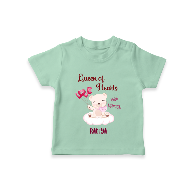 Queen Hearts Mini Version - Valentine's Day Themed Customized T-Shirt For Kids With Name - MINT GREEN - 0-5 Months Old (Chest 17")