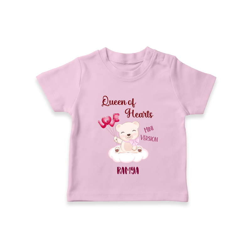 Queen Hearts Mini Version - Valentine's Day Themed Customized T-Shirt For Kids With Name - PINK - 0-5 Months Old (Chest 17")