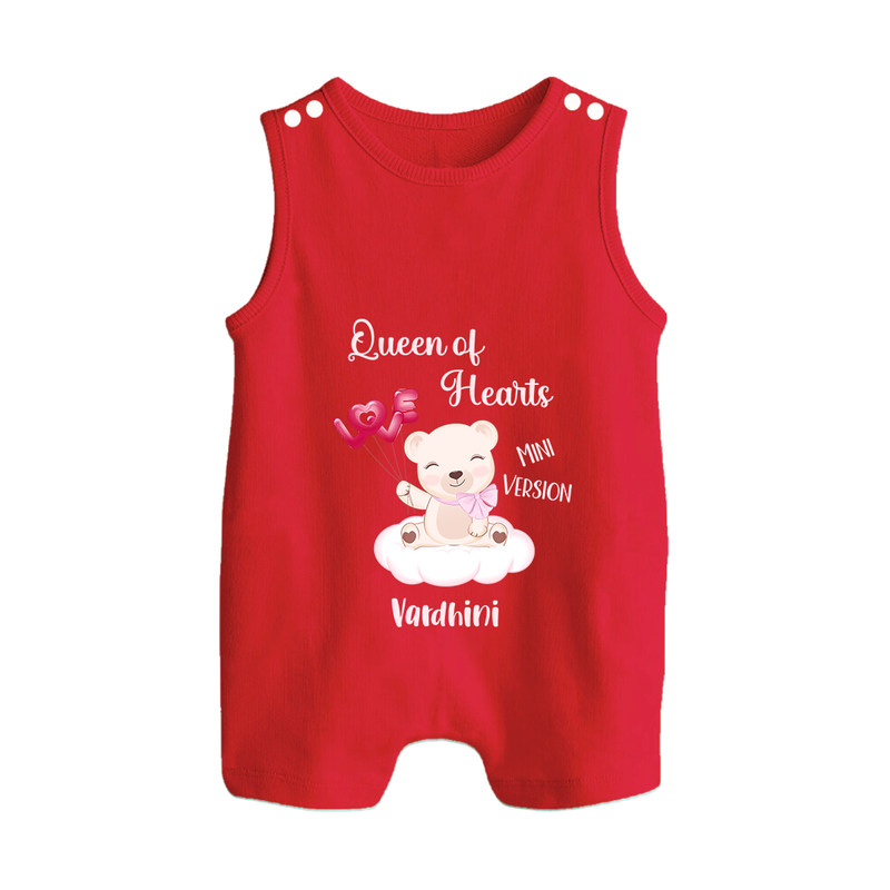 Queen Hearts Mini Version - Valentine's Day Themed Customized Romper Suit For Babies With Name - RED - 0 - 5 Months Old (Chest 18")