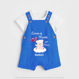 Queen Hearts Mini Version - Valentine's Day Themed Customized Dungaree Set For Kids With Name - COBALT BLUE - 0 - 5 Months Old (Chest 18")