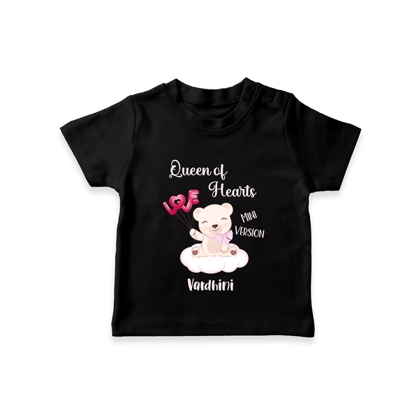 Queen Hearts Mini Version - Valentine's Day Themed Customized T-Shirt For Kids With Name - BLACK - 0-5 Months Old (Chest 17")