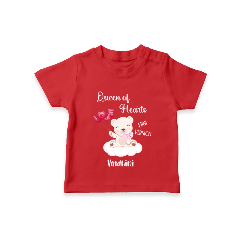 Queen Hearts Mini Version - Valentine's Day Themed Customized T-Shirt For Kids With Name - RED - 0-5 Months Old (Chest 17")