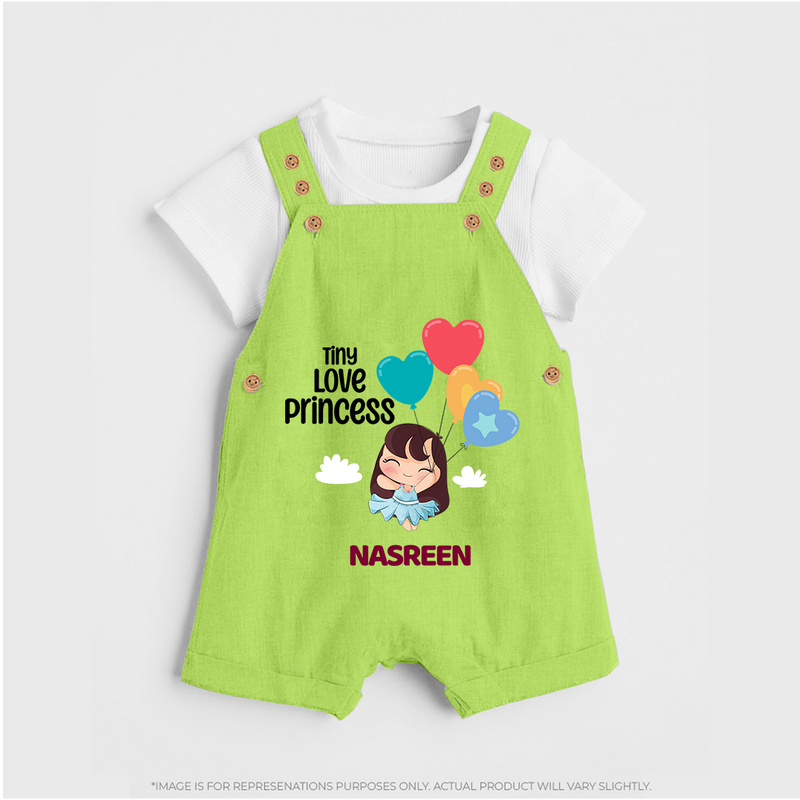 Tiny Love Princess - Valentine's Day Themed Customized Dungaree Set For Kids With Name - GREEN - 0 - 5 Months Old (Chest 18")