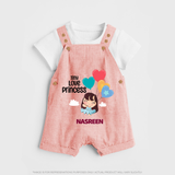 Tiny Love Princess - Valentine's Day Themed Customized Dungaree Set For Kids With Name - PEACH - 0 - 5 Months Old (Chest 18")