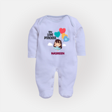 Tiny Love Princess - Valentine's Day Themed Customized Sleep Suit For Babies With Name - BABY BLUE - New Born (Chest 7.5")