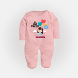 Tiny Love Princess - Valentine's Day Themed Customized Sleep Suit For Babies With Name - BABY PINK - New Born (Chest 7.5")