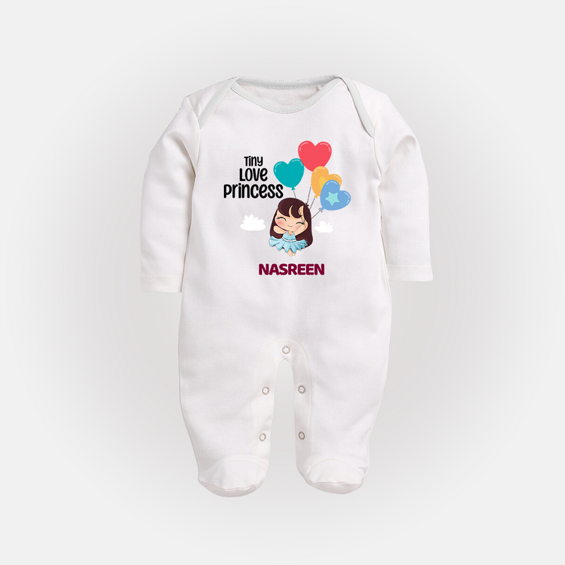 Tiny Love Princess - Valentine's Day Themed Customized Sleep Suit For Babies With Name - WHITE - New Born (Chest 7.5")