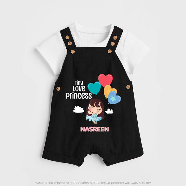 Tiny Love Princess - Valentine's Day Themed Customized Dungaree Set For Kids With Name - BLACK - 0 - 5 Months Old (Chest 18")