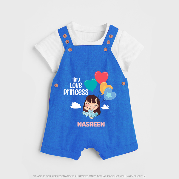 Tiny Love Princess - Valentine's Day Themed Customized Dungaree Set For Kids With Name - COBALT BLUE - 0 - 5 Months Old (Chest 18")