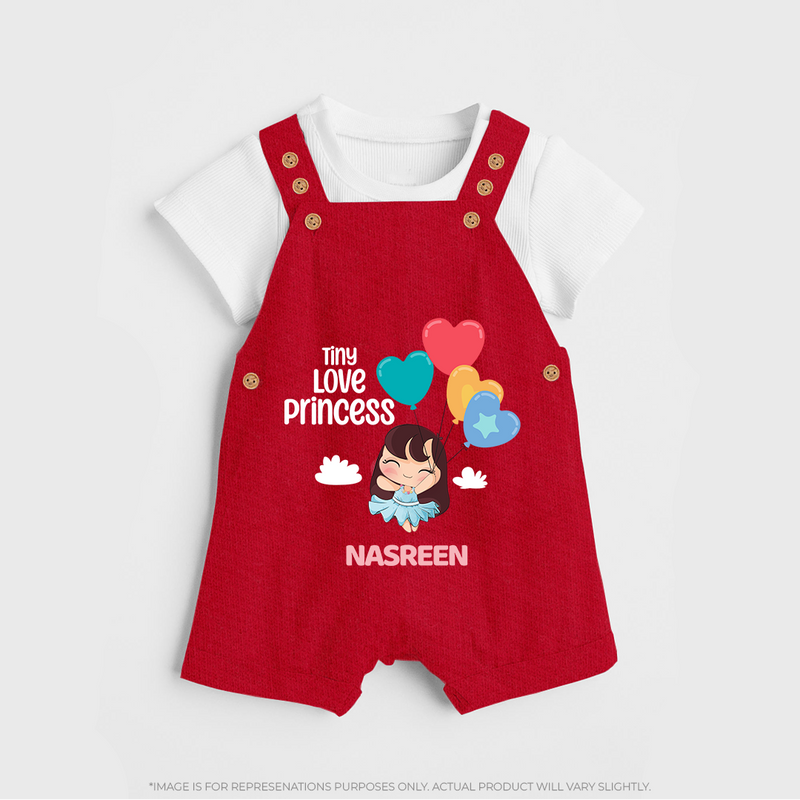 Tiny Love Princess - Valentine's Day Themed Customized Dungaree Set For Kids With Name - RED - 0 - 5 Months Old (Chest 18")