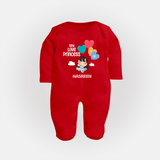 Tiny Love Princess - Valentine's Day Themed Customized Sleep Suit For Babies With Name - RED - New Born (Chest 7.5")