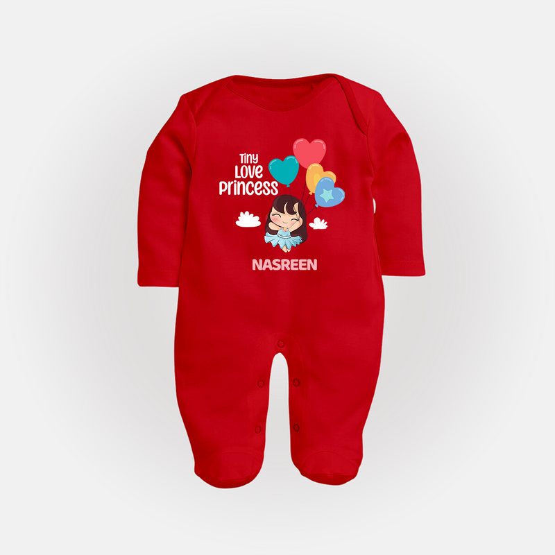 Tiny Love Princess - Valentine's Day Themed Customized Sleep Suit For Babies With Name - RED - New Born (Chest 7.5")