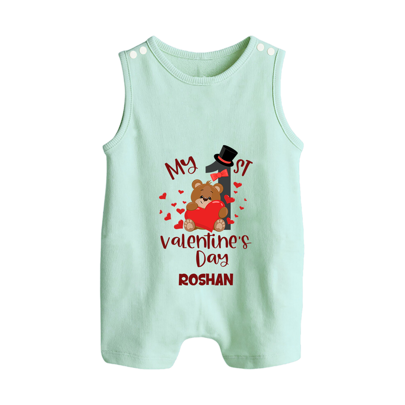 My First Valentine's Day - A Memory to Cherish Forever Customized Romper Suit For Babies With Name - MINT GREEN - 0 - 5 Months Old (Chest 18")