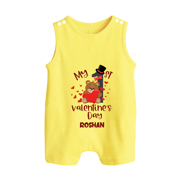 My First Valentine's Day - A Memory to Cherish Forever Customized Romper Suit For Babies With Name - PASTEL YELLOW - 0 - 5 Months Old (Chest 18")