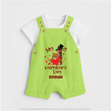 My First Valentine's Day - A Memory to Cherish Forever Customized Dungaree Set For Kids With Name - GREEN - 0 - 5 Months Old (Chest 18")