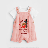 My First Valentine's Day - A Memory to Cherish Forever Customized Dungaree Set For Kids With Name - PEACH - 0 - 5 Months Old (Chest 18")