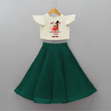 My First Valentine's Day - A Memory to Cherish Forever Customized Crop Top And Skirt For Kids With Name - BOTTLE GREEN - 6 - 9 Months Old (Chest 20" , Frock Waist 20")