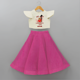 My First Valentine's Day - A Memory to Cherish Forever Customized Crop Top And Skirt For Kids With Name - FUSCHIA - 6 - 9 Months Old (Chest 20" , Frock Waist 20")