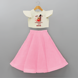 My First Valentine's Day - A Memory to Cherish Forever Customized Crop Top And Skirt For Kids With Name - PINK - 6 - 9 Months Old (Chest 20" , Frock Waist 20")