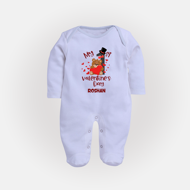 My First Valentine's Day - A Memory to Cherish Forever Customized Sleep Suit For Babies With Name - BABY BLUE - New Born (Chest 7.5")