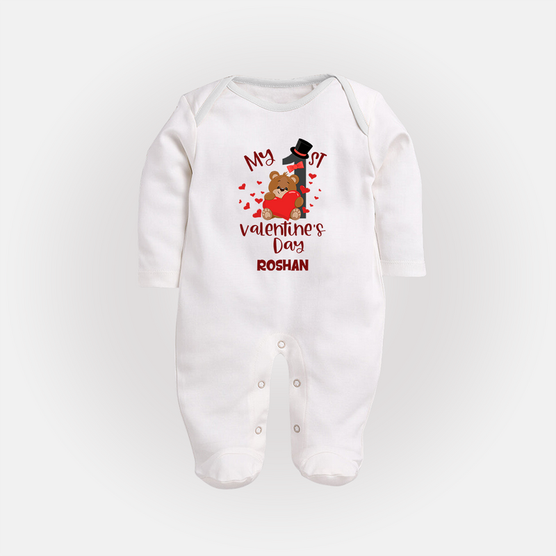 My First Valentine's Day - A Memory to Cherish Forever Customized Sleep Suit For Babies With Name - WHITE - New Born (Chest 7.5")