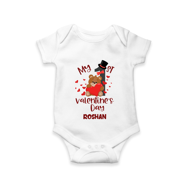 My First Valentine's Day - A Memory to Cherish Forever Customized Romper For Babies With Name - WHITE - 0 - 3 Months Old (Chest 16")