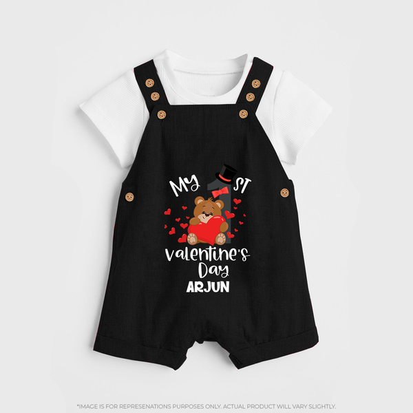 My First Valentine's Day - A Memory to Cherish Forever Customized Dungaree Set For Kids With Name - BLACK - 0 - 5 Months Old (Chest 18")