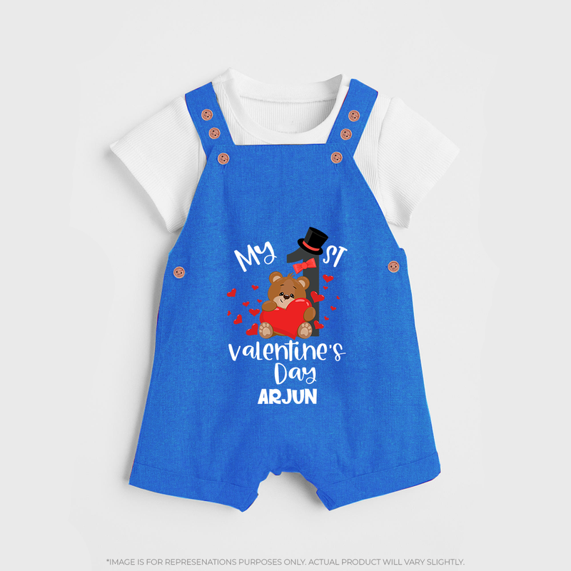 My First Valentine's Day - A Memory to Cherish Forever Customized Dungaree Set For Kids With Name - COBALT BLUE - 0 - 5 Months Old (Chest 18")