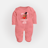 My First Valentine's Day - A Memory to Cherish Forever Customized Sleep Suit For Babies With Name - PEACH - New Born (Chest 7.5")