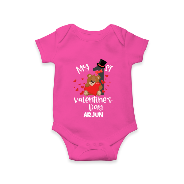 My First Valentine's Day - A Memory to Cherish Forever Customized Romper For Babies With Name - HOT PINK - 0 - 3 Months Old (Chest 16")