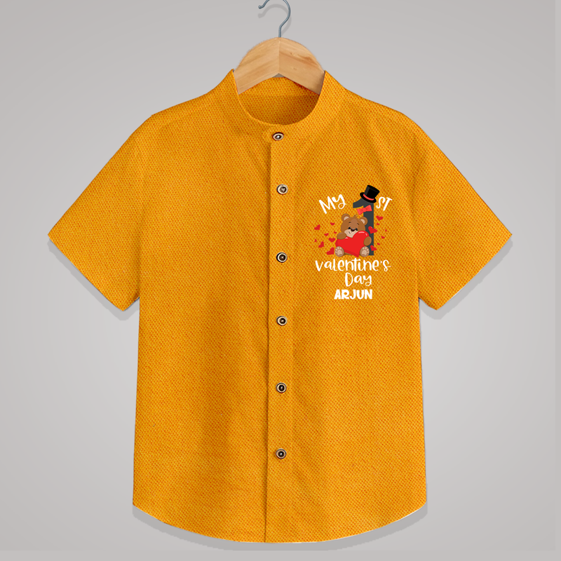 My First Valentine's Day - A Memory to Cherish Forever Customized Shirt For Kids With Name - CHROME YELLOW - 0 - 6 Months Old (Chest 23")