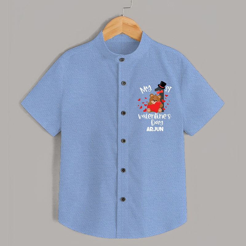 My First Valentine's Day - A Memory to Cherish Forever Customized Shirt For Kids With Name - SKY BLUE - 0 - 6 Months Old (Chest 23")