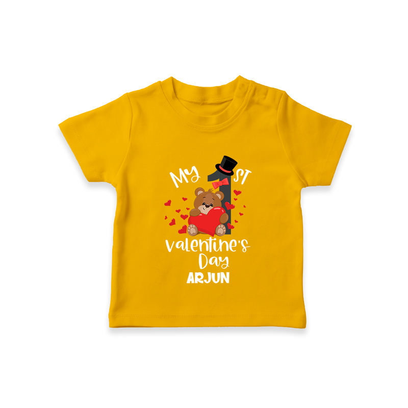 My First Valentine's Day - A Memory to Cherish Forever Customized T-Shirt For Kids With Name - CHROME YELLOW - 0-5 Months Old (Chest 17")