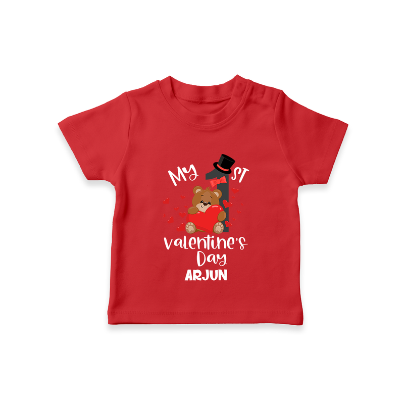 My First Valentine's Day - A Memory to Cherish Forever Customized T-Shirt For Kids With Name - RED - 0-5 Months Old (Chest 17")