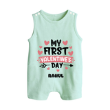 My First Valentine's Day - Love's Sweet Beginning Customized Romper Suit For Babies With Name - MINT GREEN - 0 - 5 Months Old (Chest 18")