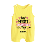 My First Valentine's Day - Love's Sweet Beginning Customized Romper Suit For Babies With Name - PASTEL YELLOW - 0 - 5 Months Old (Chest 18")