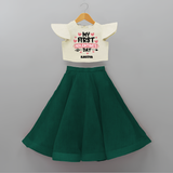 My First Valentine's Day - Love's Sweet Beginning Customized Crop Top And Skirt For Kids With Name - BOTTLE GREEN - 6 - 9 Months Old (Chest 20" , Frock Waist 20")