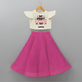 My First Valentine's Day - Love's Sweet Beginning Customized Crop Top And Skirt For Kids With Name - FUSCHIA - 6 - 9 Months Old (Chest 20" , Frock Waist 20")