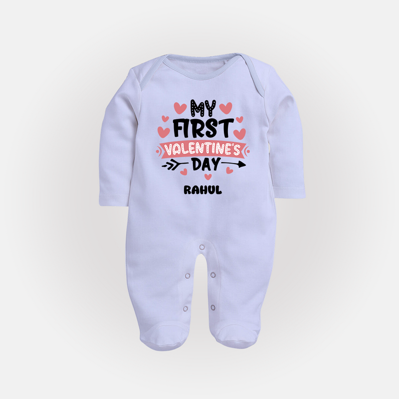 My First Valentine's Day - Love's Sweet Beginning Customized Sleep Suit For Babies With Name - BABY BLUE - New Born (Chest 7.5")