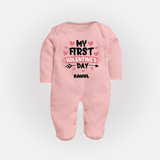 My First Valentine's Day - Love's Sweet Beginning Customized Sleep Suit For Babies With Name - BABY PINK - New Born (Chest 7.5")