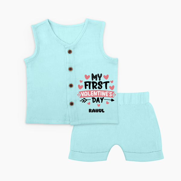 My First Valentine's Day - Love's Sweet Beginning Customized Jabla Set For Babies With Name - BABY BLUE - 0 - 3 Months Old (Chest 9.8")