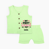 My First Valentine's Day - Love's Sweet Beginning Customized Jabla Set For Babies With Name - PASTEL GREEN - 0 - 3 Months Old (Chest 9.8")