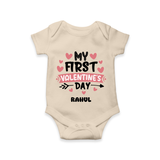 My First Valentine's Day - Love's Sweet Beginning Customized Romper For Babies With Name - IVORY - 0 - 3 Months Old (Chest 16")