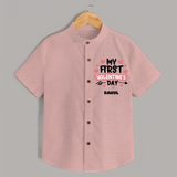 My First Valentine's Day - Love's Sweet Beginning Customized Shirt For Kids With Name - PEACH - 0 - 6 Months Old (Chest 23")