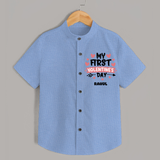 My First Valentine's Day - Love's Sweet Beginning Customized Shirt For Kids With Name - SKY BLUE - 0 - 6 Months Old (Chest 23")