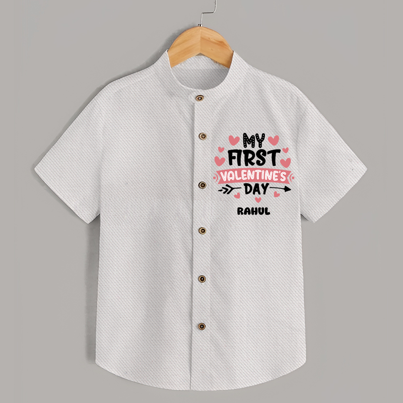 My First Valentine's Day - Love's Sweet Beginning Customized Shirt For Kids With Name - WHITE - 0 - 6 Months Old (Chest 23")